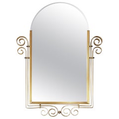 French Art Deco Style Bevelled Mirror with Brass Structure