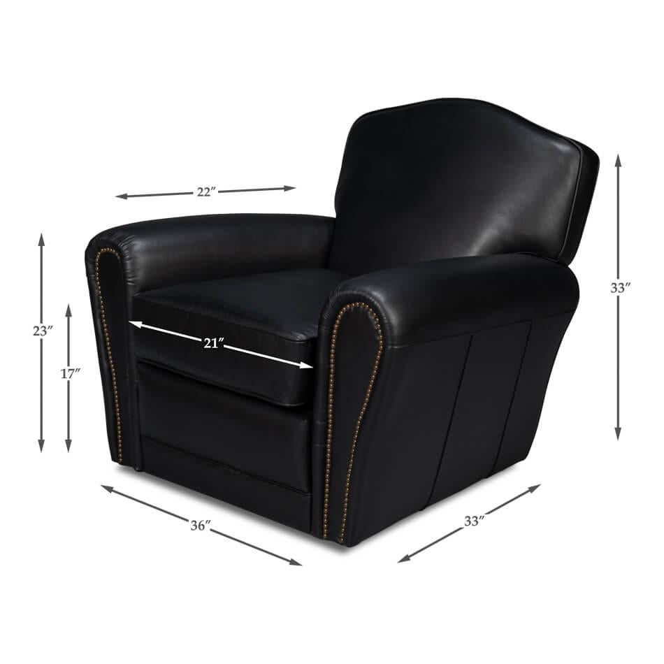 French Art Deco Style Black Leather Club Chair For Sale 5