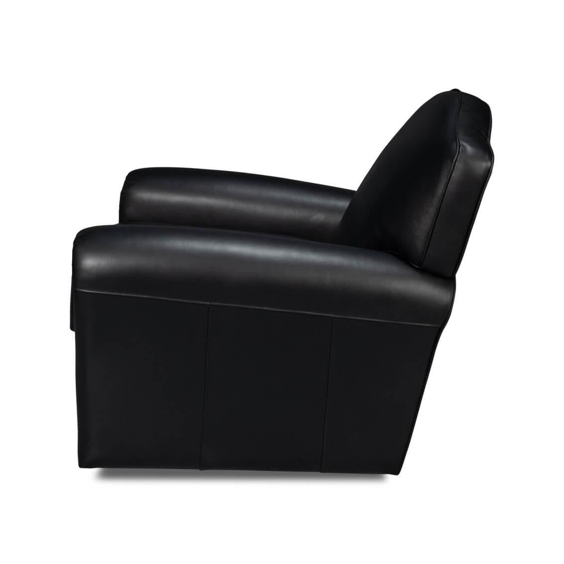 Asian French Art Deco Style Black Leather Club Chair For Sale