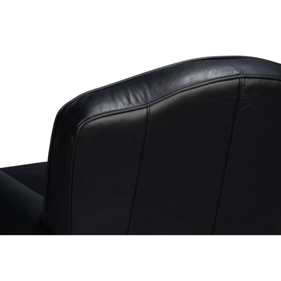 French Art Deco Style Black Leather Club Chair For Sale 1
