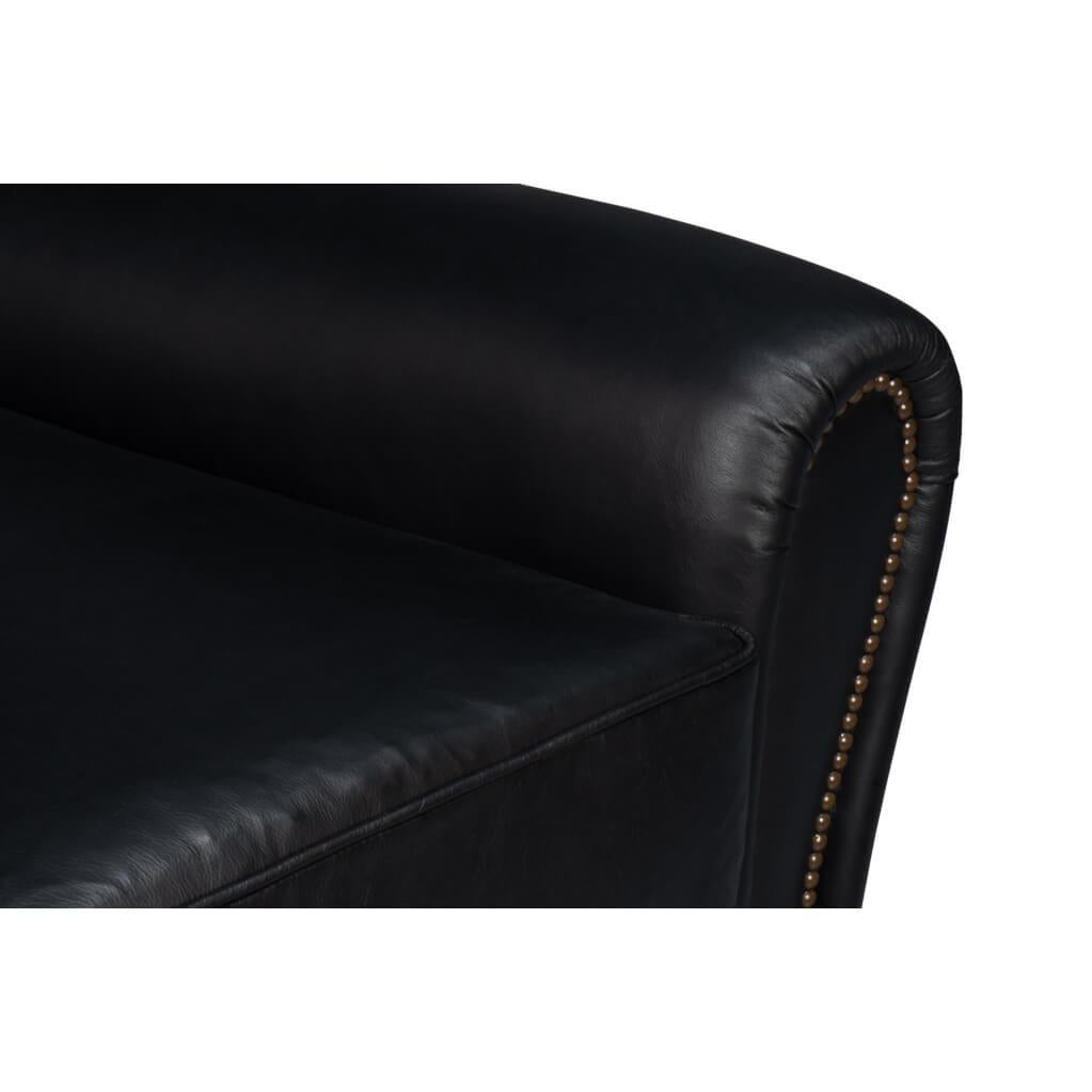 French Art Deco Style Black Leather Club Chair For Sale 2