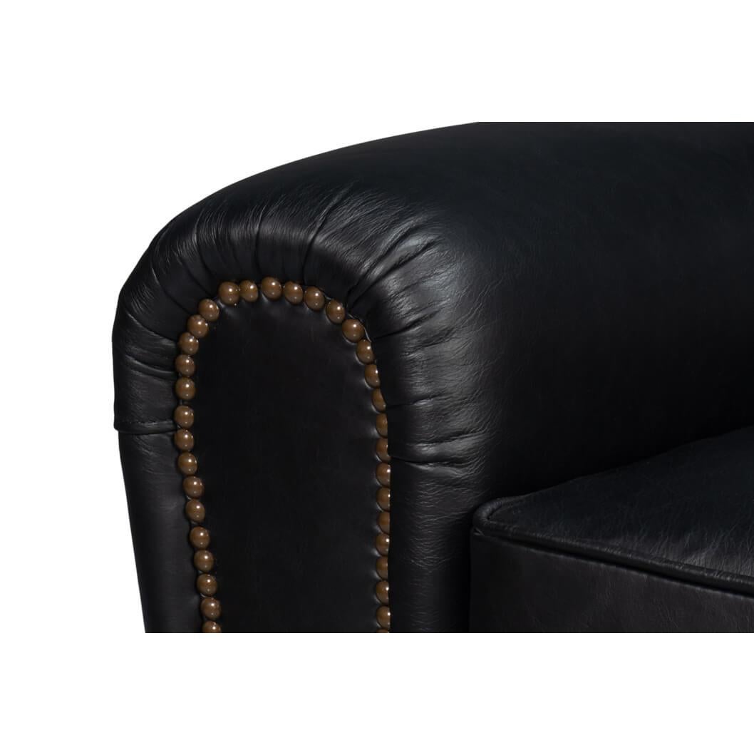 French Art Deco Style Black Leather Club Chair For Sale 3