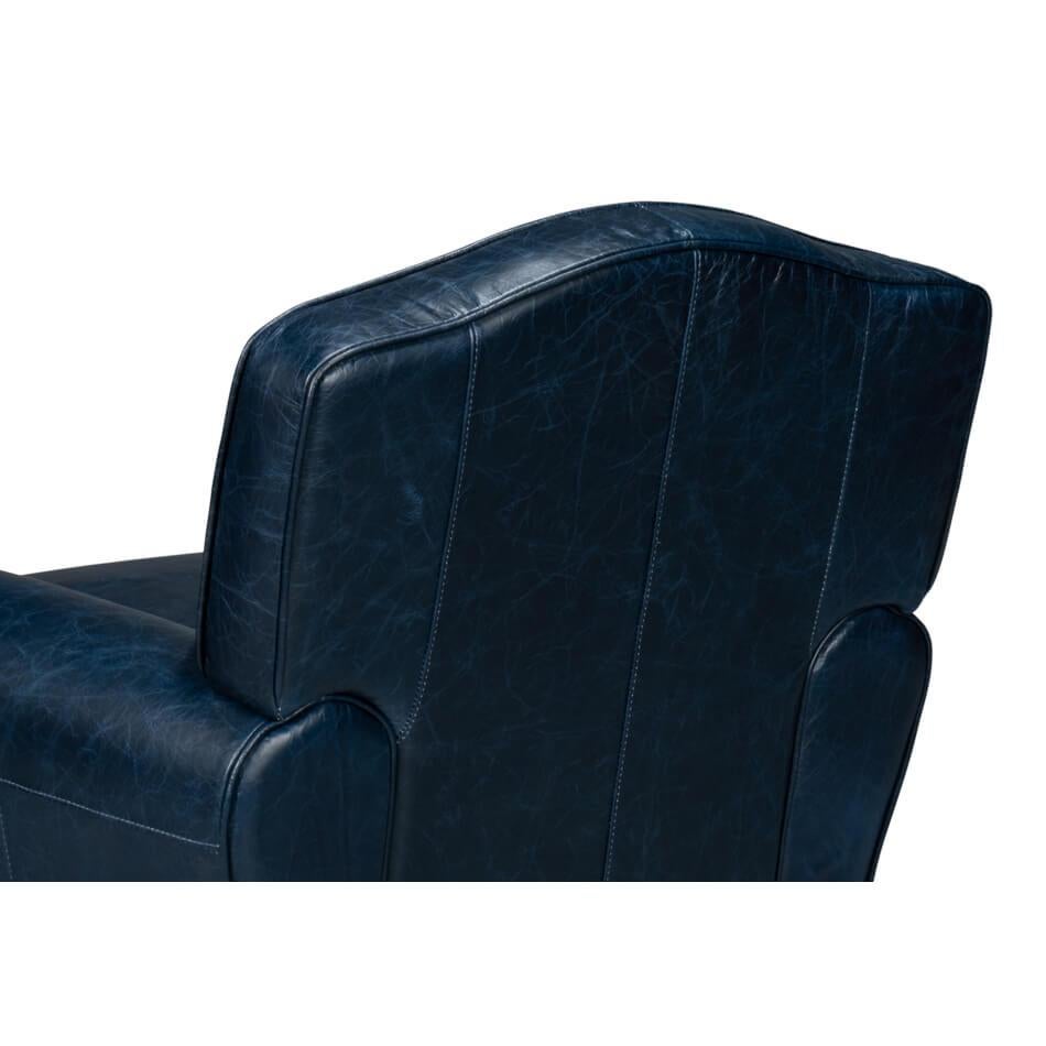 French Art Deco Style Blue Leather Club Chair For Sale 2