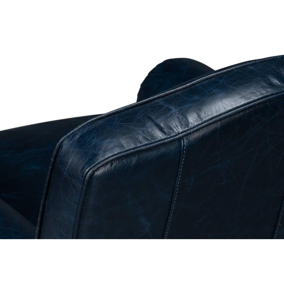 Fauteuil club français de style Art déco en cuir bleu en vente 3