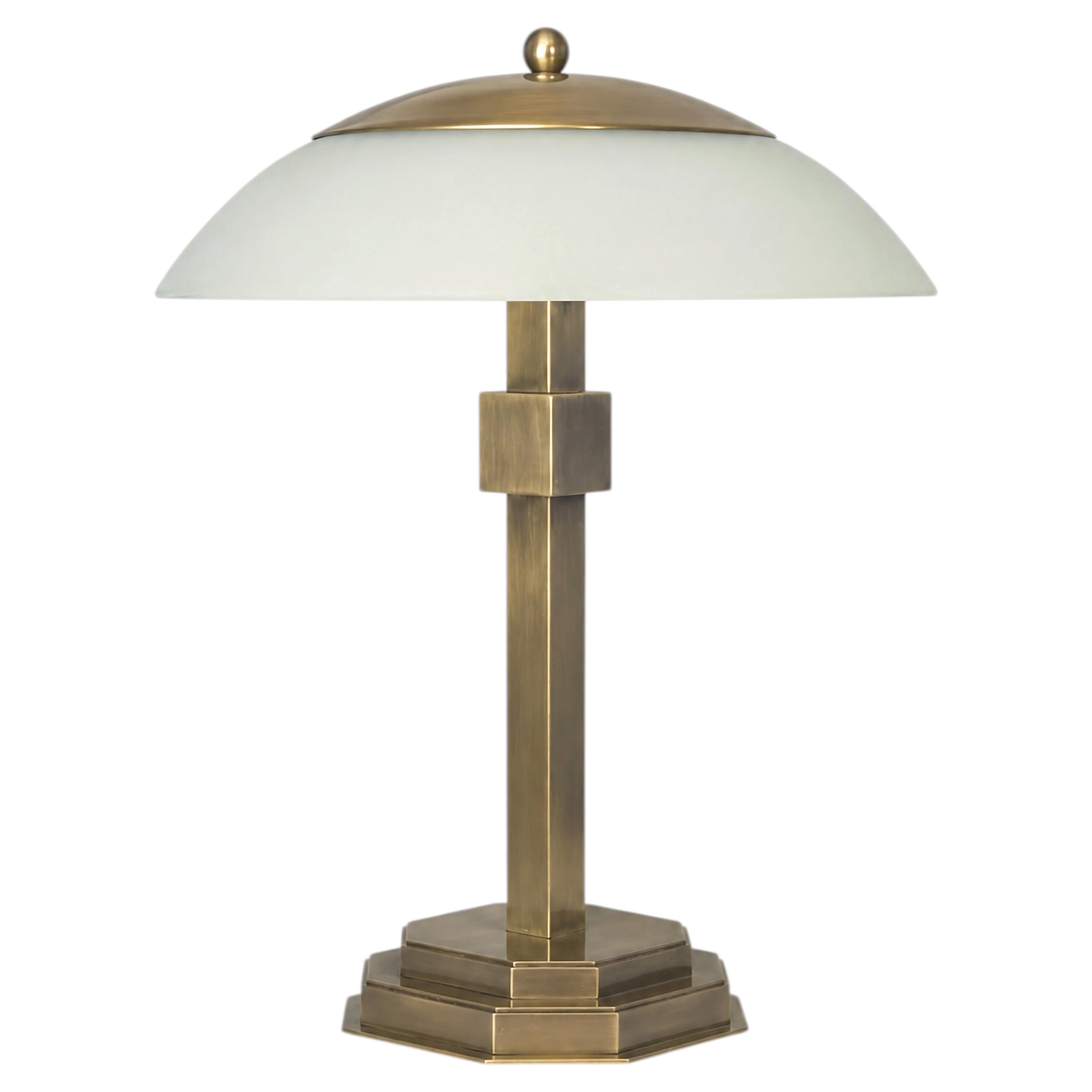 French Art Deco Old Bronze and Frosted Glass Table Lamp