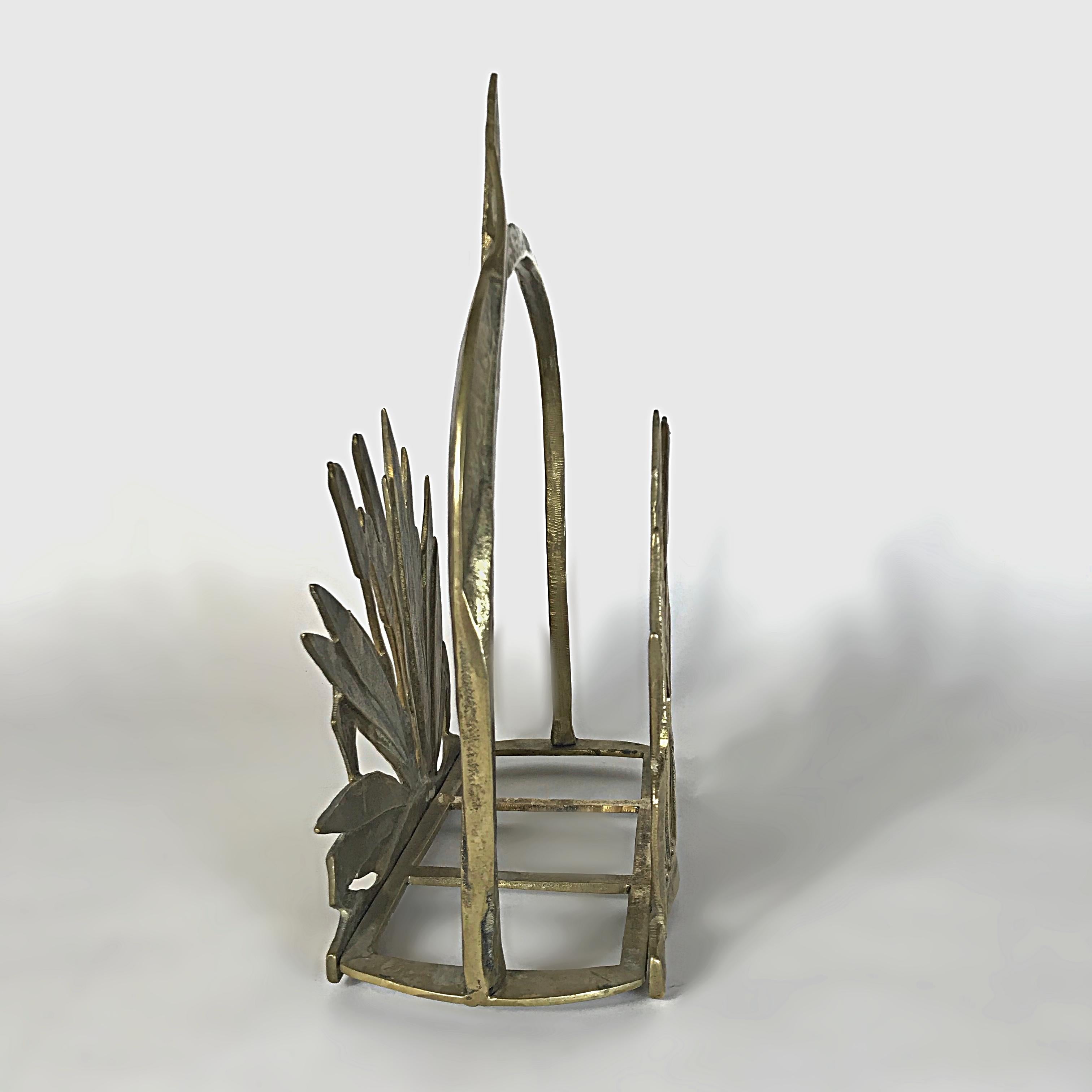 20th Century French Art Deco Style Brass Faux Bamboo Leaves Magazine Rack, 1950s, France