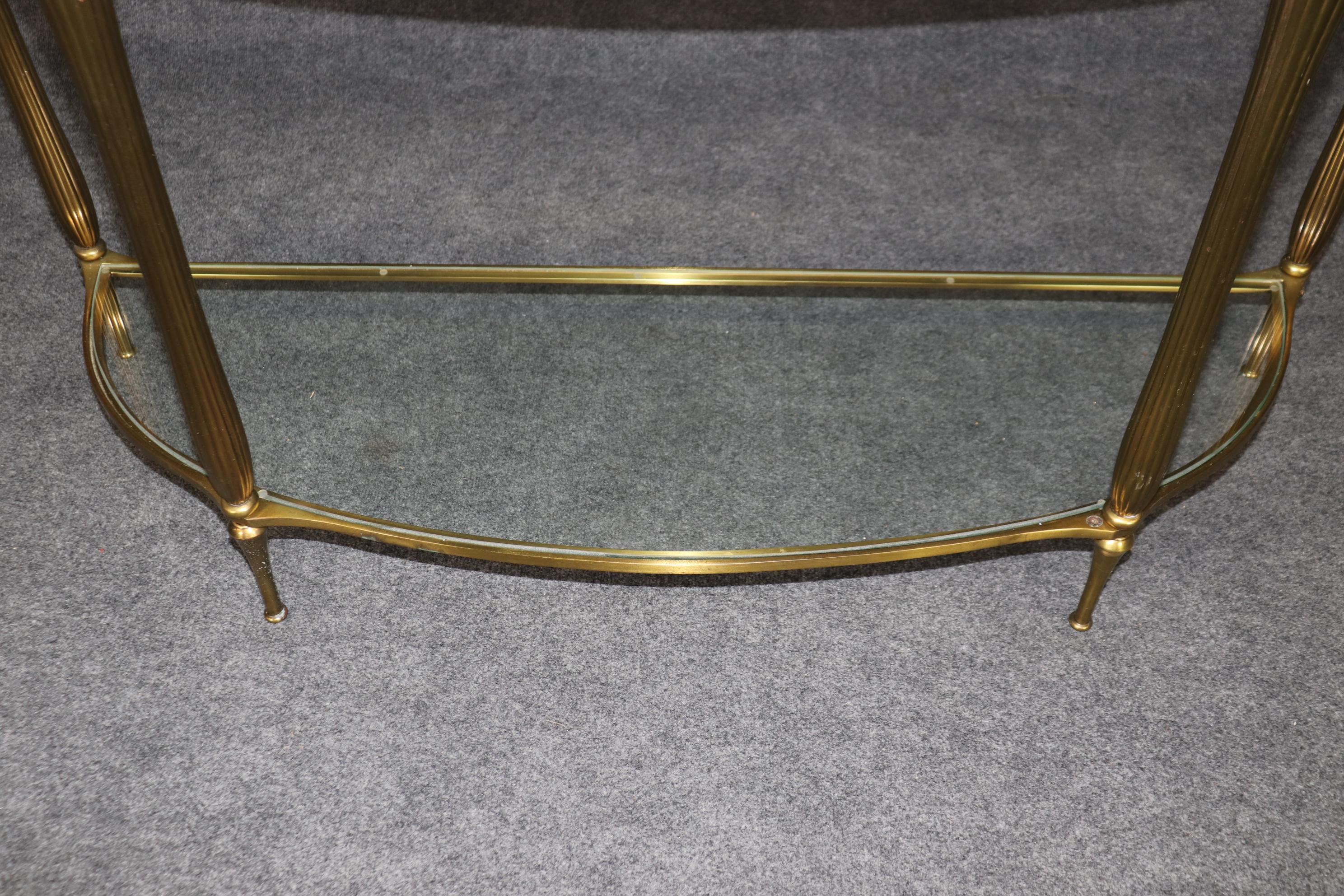 French Art Deco Style Brass Two Tier Glass Top Demilune Console Table 2