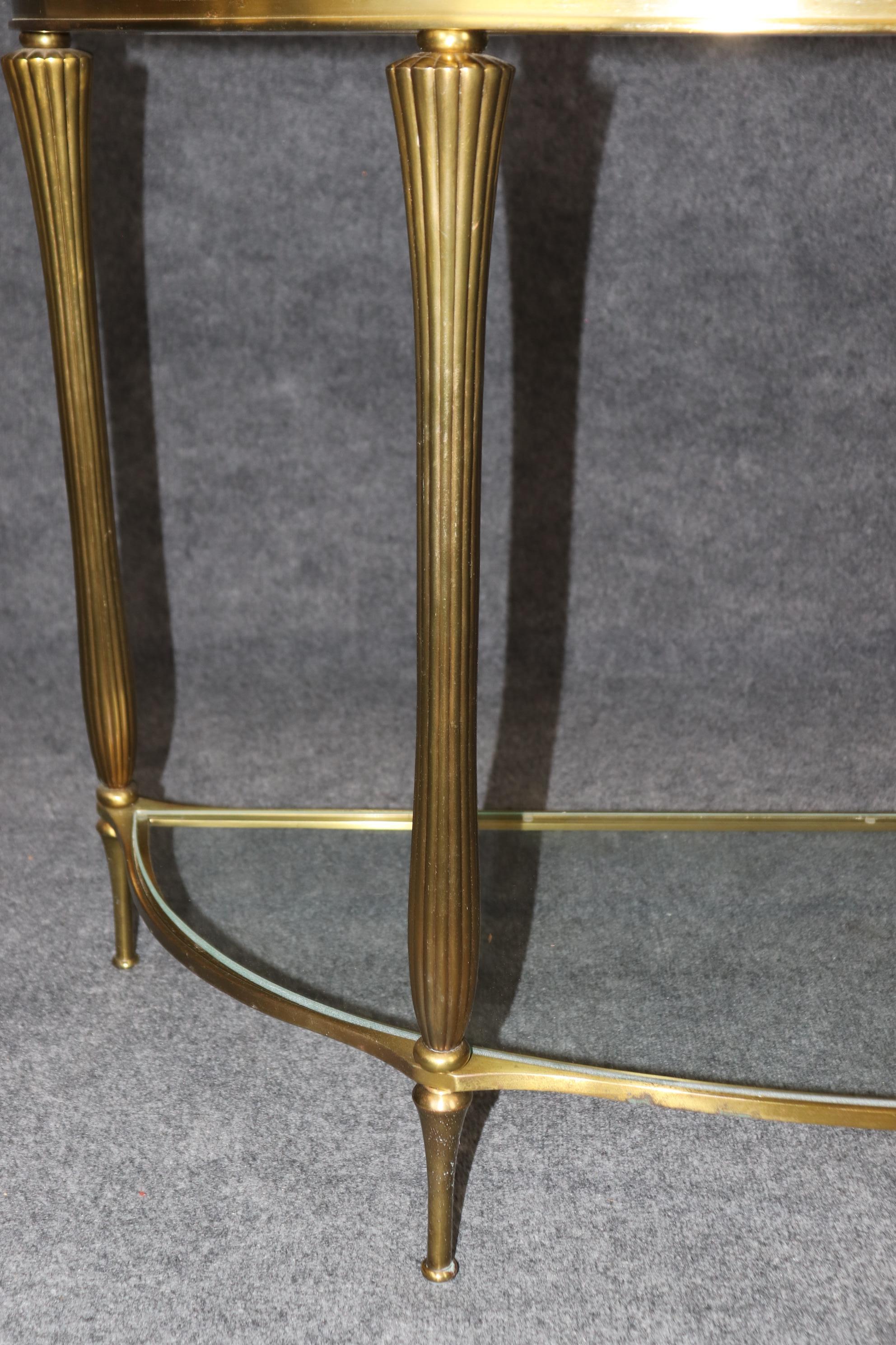 French Art Deco Style Brass Two Tier Glass Top Demilune Console Table 3