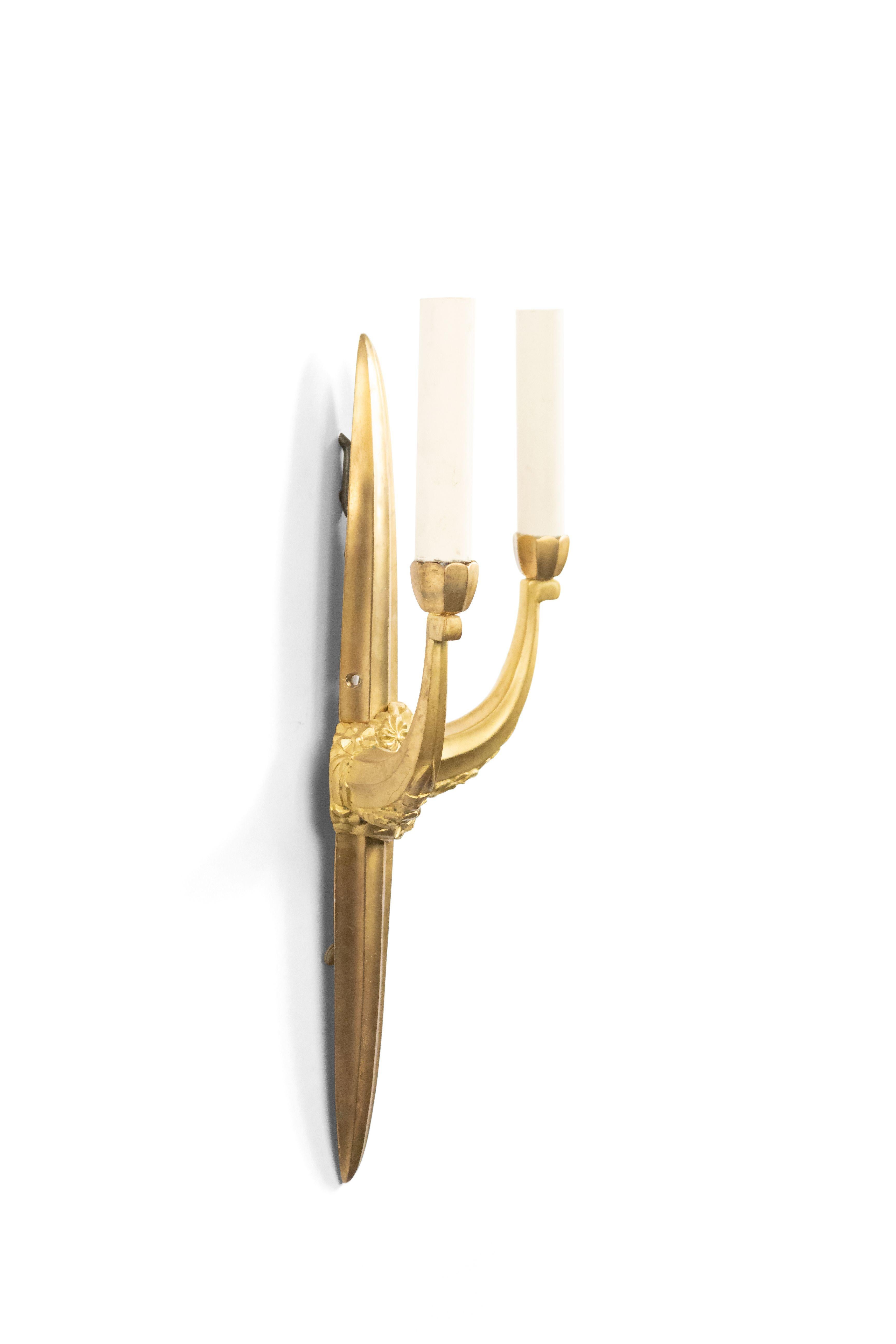 French Art Deco Style Bronze Dore Wall Sconces 'Manner of Sue et Mare' For Sale 2