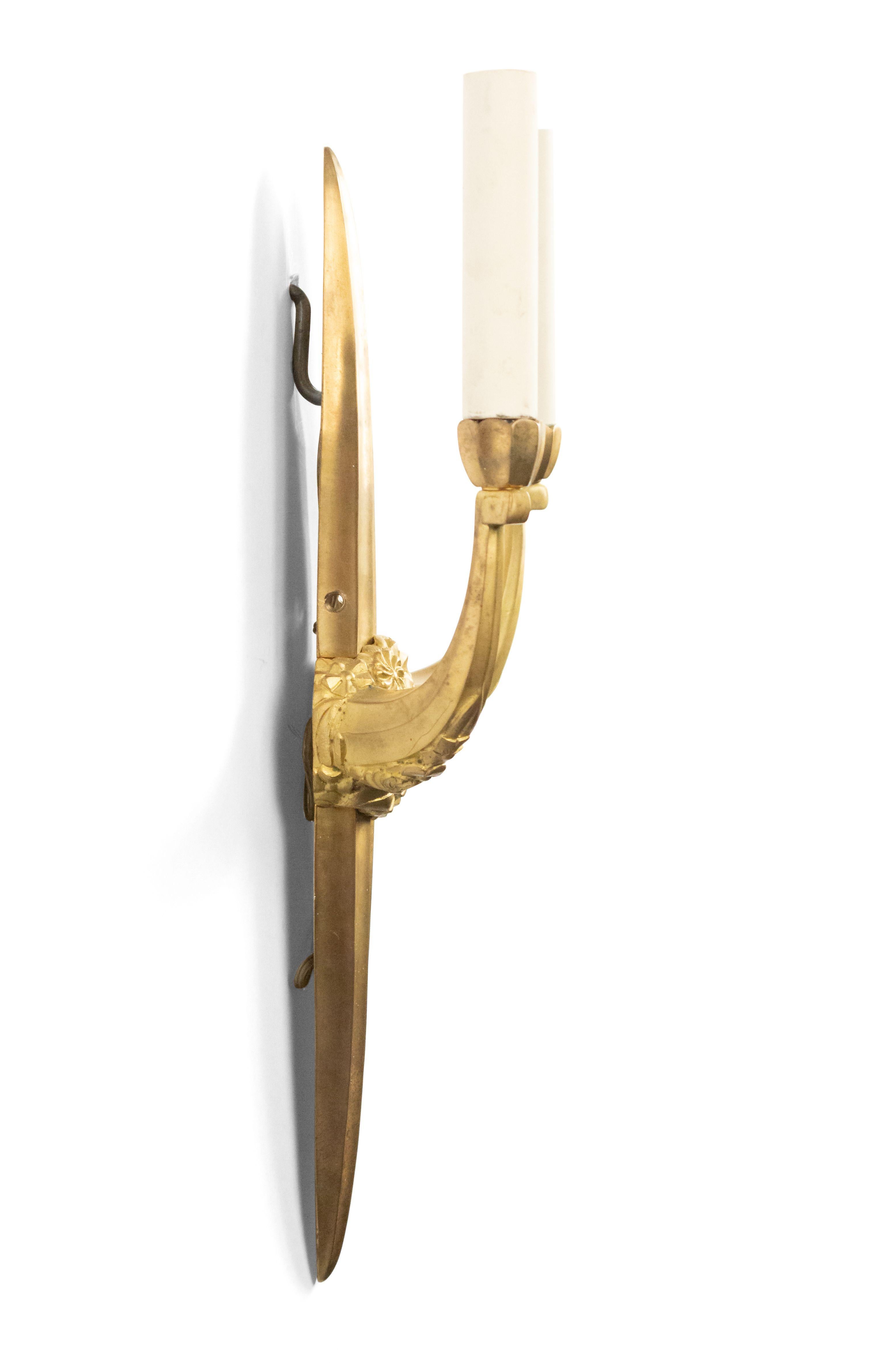 French Art Deco Style Bronze Dore Wall Sconces 'Manner of Sue et Mare' For Sale 3