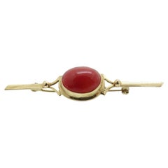 French Art Deco Style Brooch/Pin, 18k Gold and Coral, Vintage
