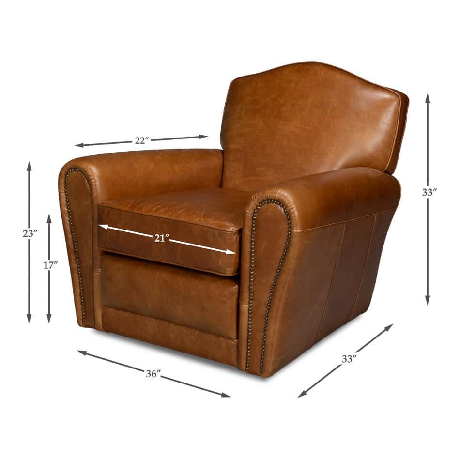 French Art Deco Style Brown Leather Club Chair For Sale 5