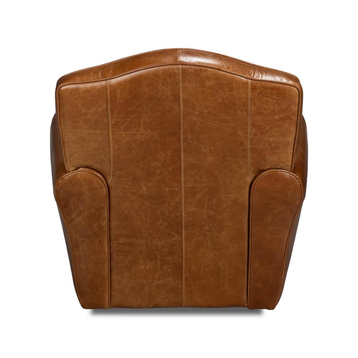 French Art Deco Style Brown Leather Club Chair In New Condition For Sale In Westwood, NJ