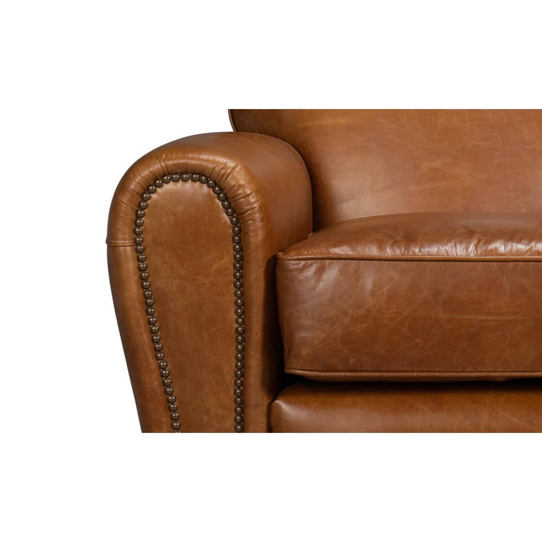 French Art Deco Style Brown Leather Club Chair For Sale 1