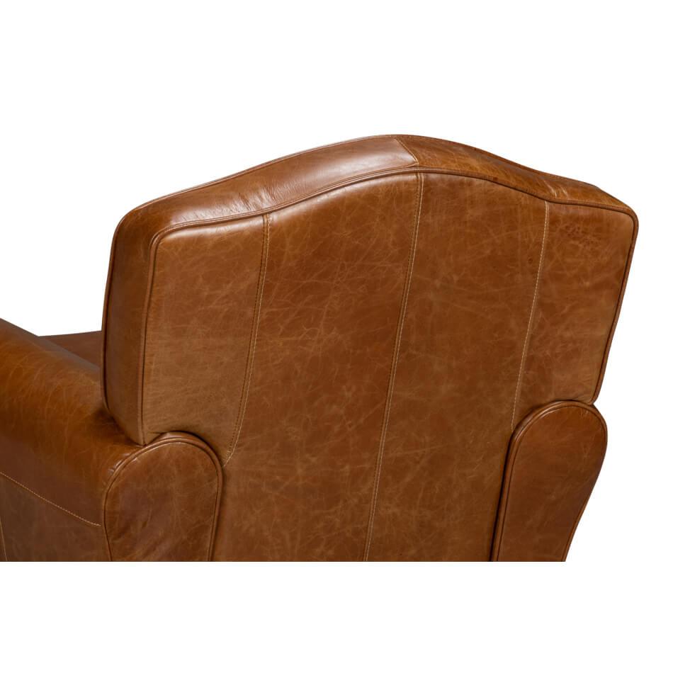 French Art Deco Style Brown Leather Club Chair For Sale 2