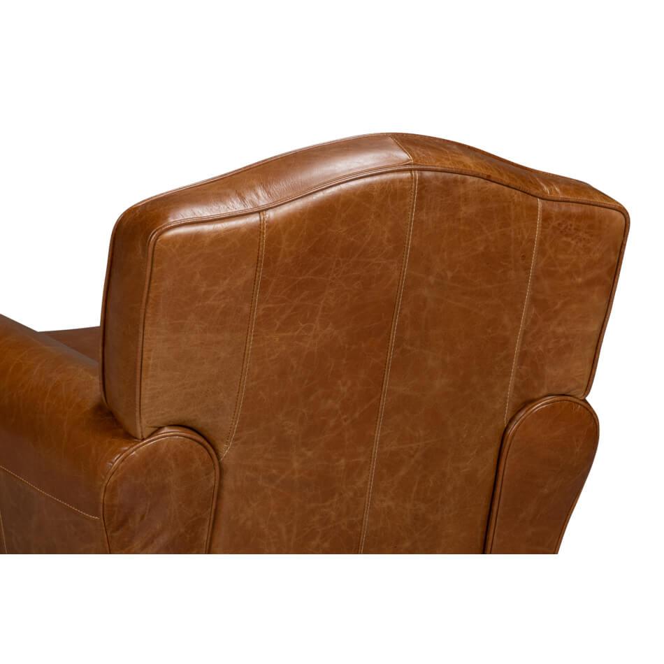 Cuir Fauteuil club en cuir marron de style Art Déco français en vente