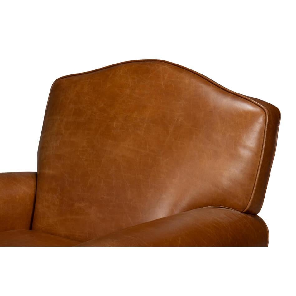 French Art Deco Style Brown Leather Club Chair For Sale 3