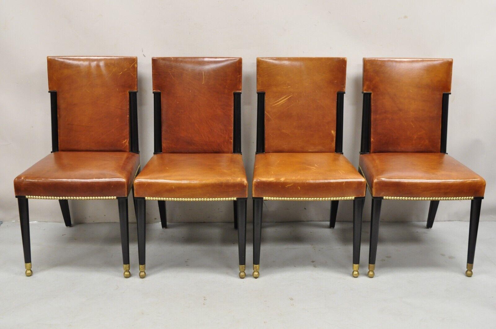 Sedie da pranzo francesi in stile Art Deco con struttura in pelle marrone ebanizzata - Set di 8 in vendita 3