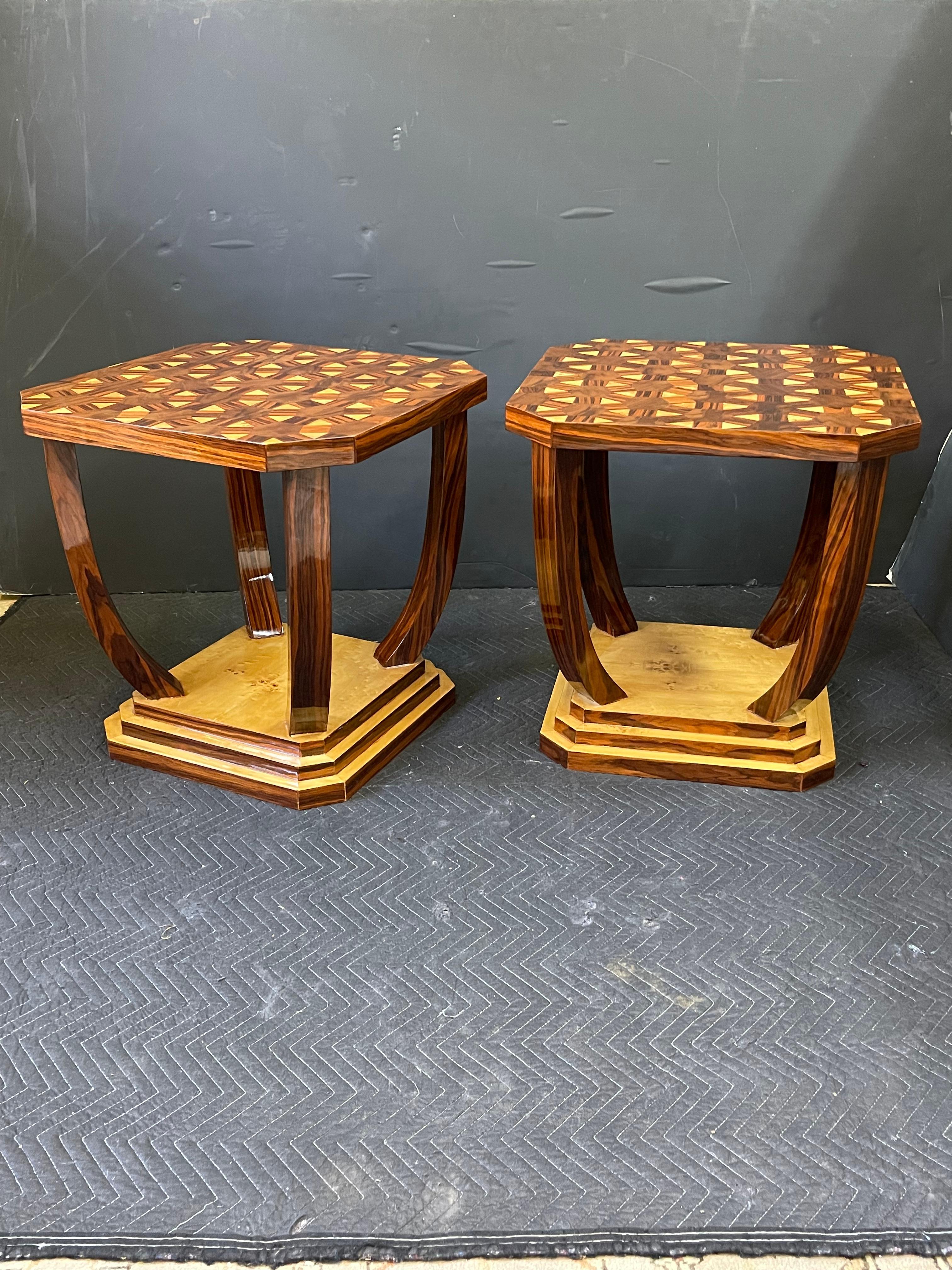 French Art Deco Style Burl Wood Side Tables 5