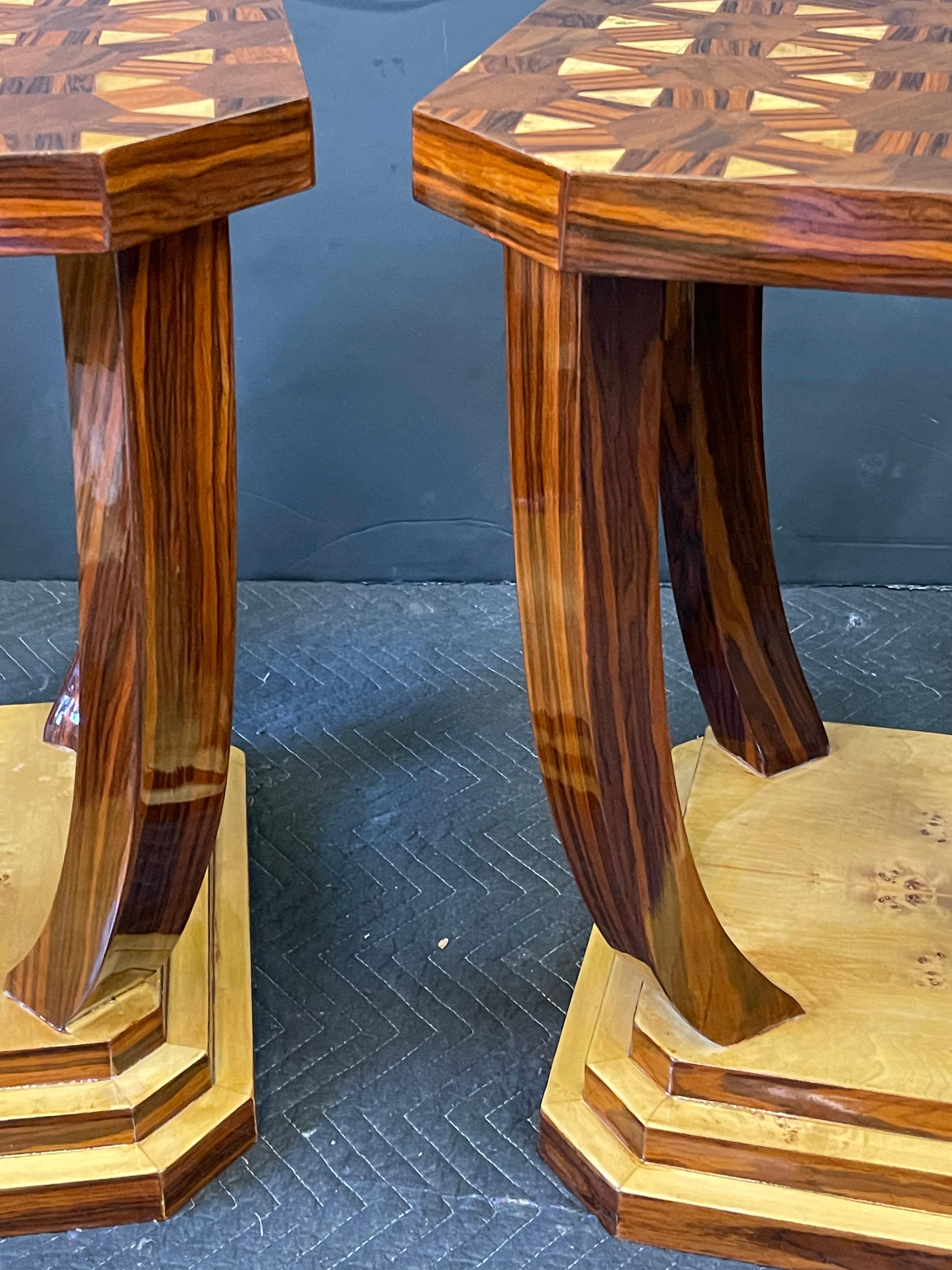 French Art Deco Style Burl Wood Side Tables 8