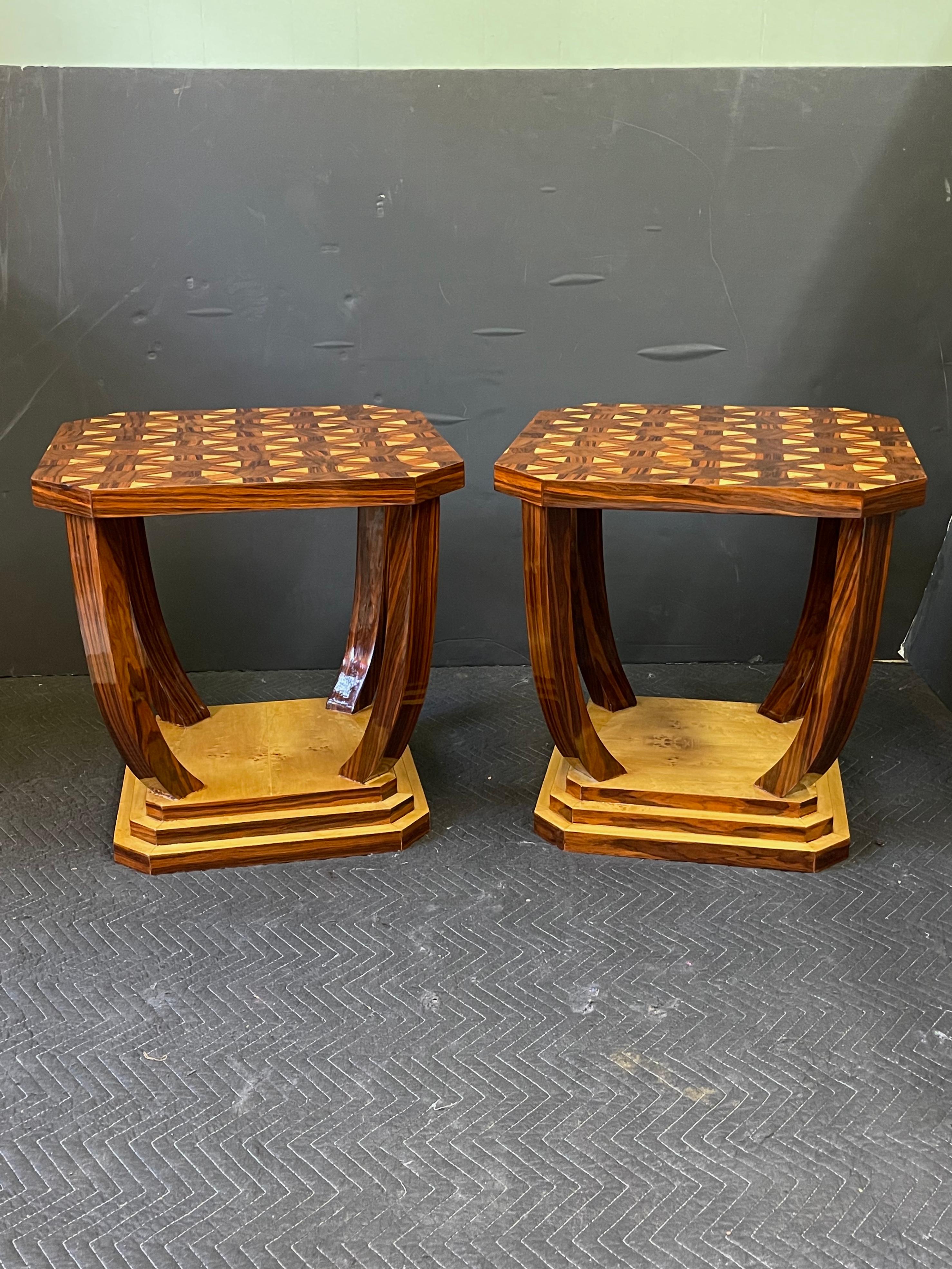 French Art Deco Style Burl Wood Side Tables 12