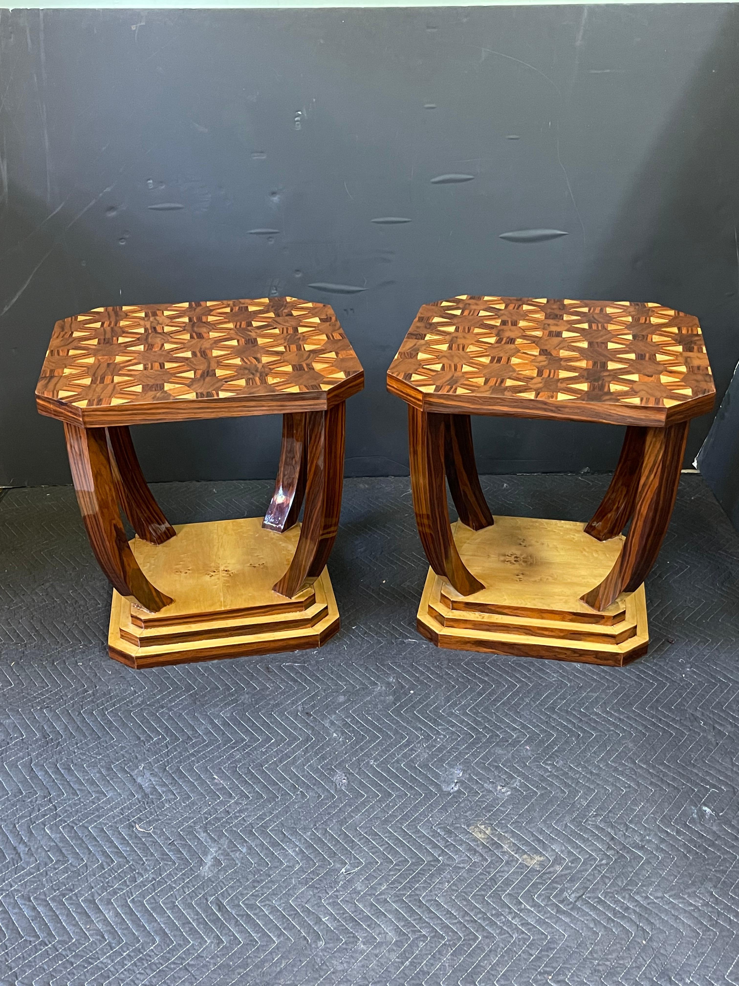 French Art Deco Style Burl Wood Side Tables 13