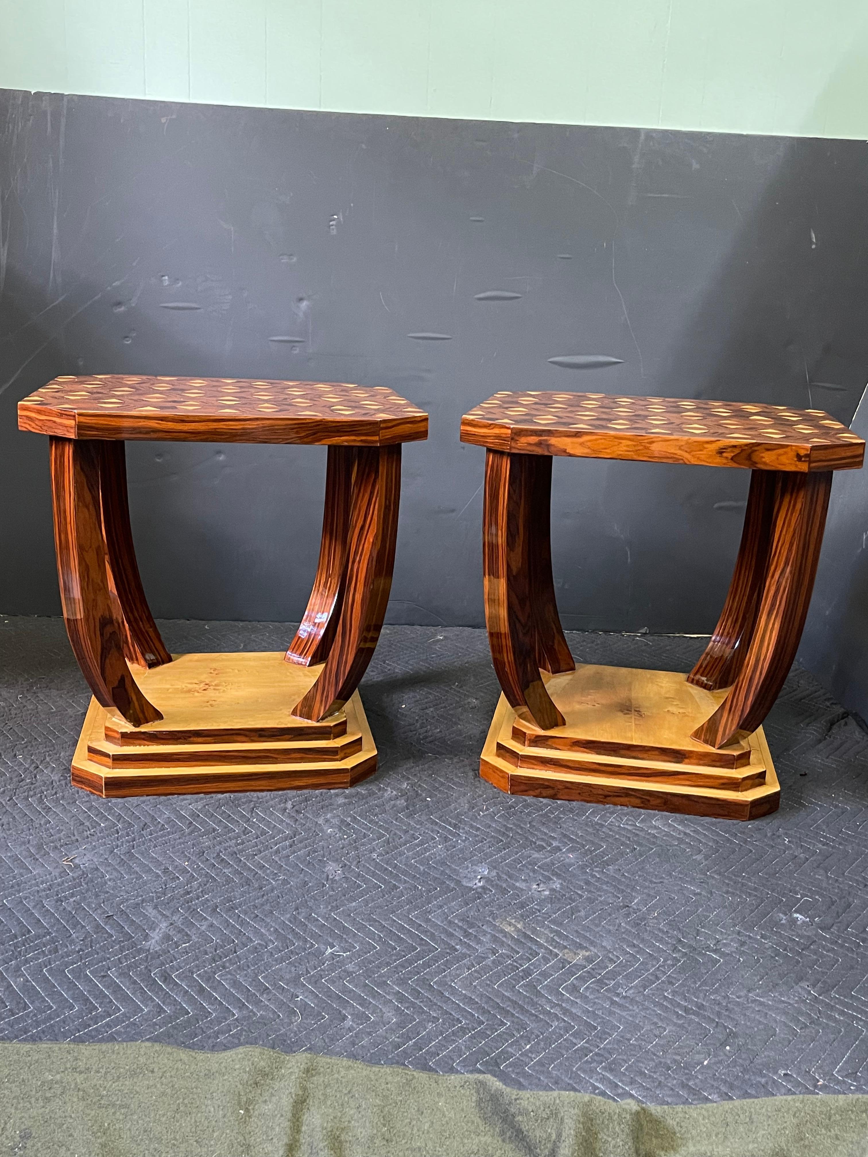 French Art Deco Style Burl Wood Side Tables In Good Condition In Atlanta, GA