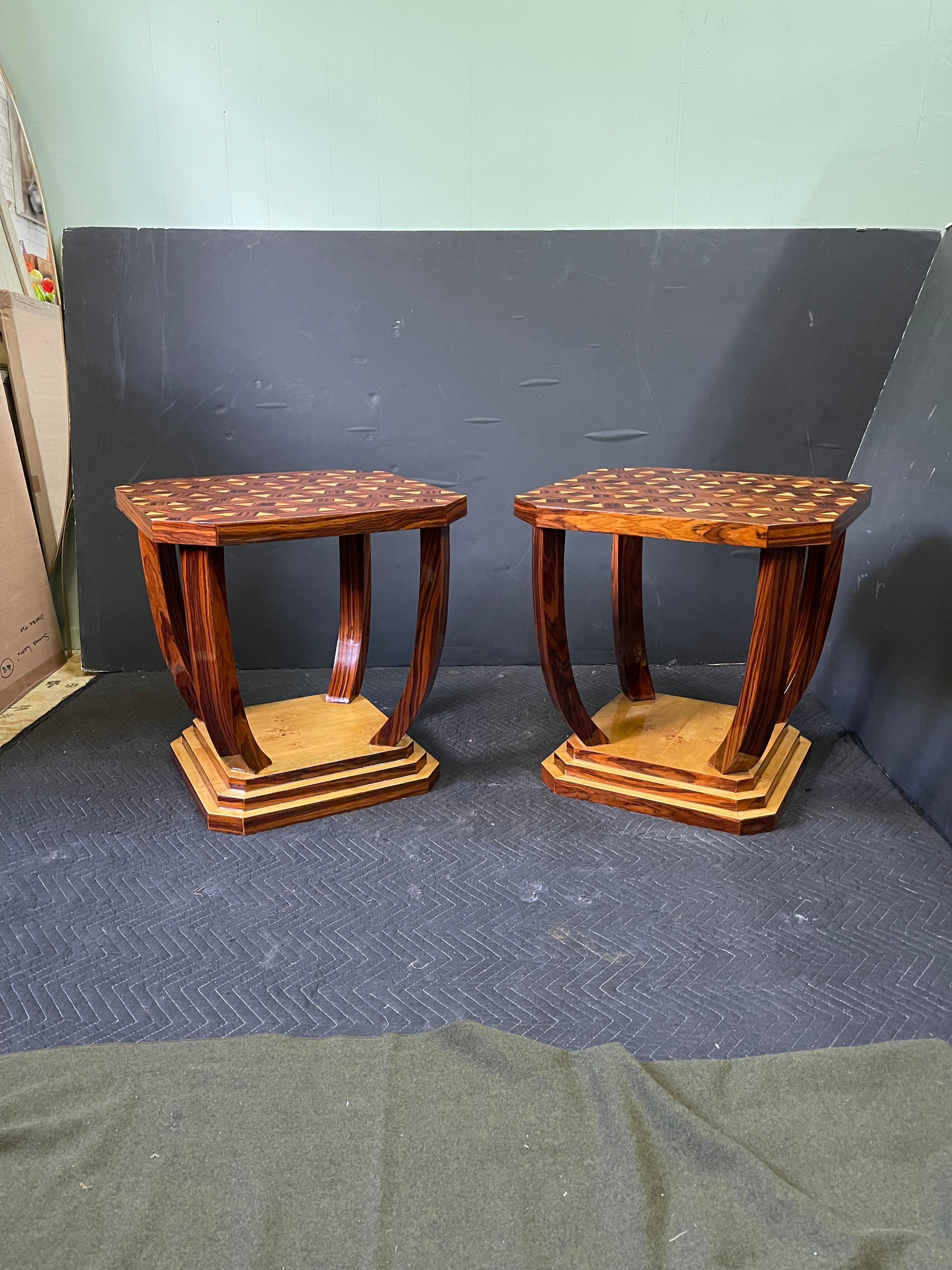 20th Century French Art Deco Style Burl Wood Side Tables