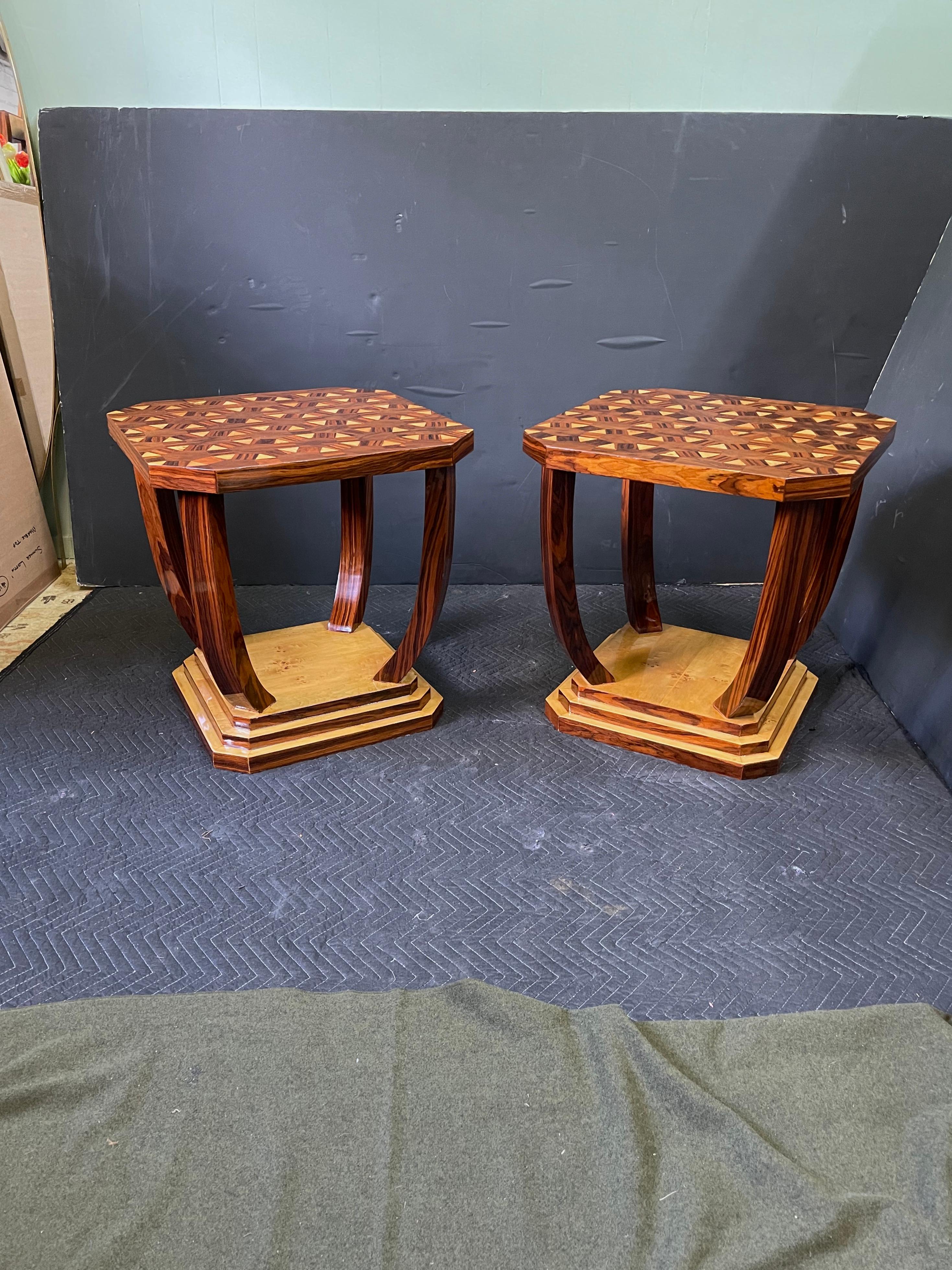French Art Deco Style Burl Wood Side Tables 1