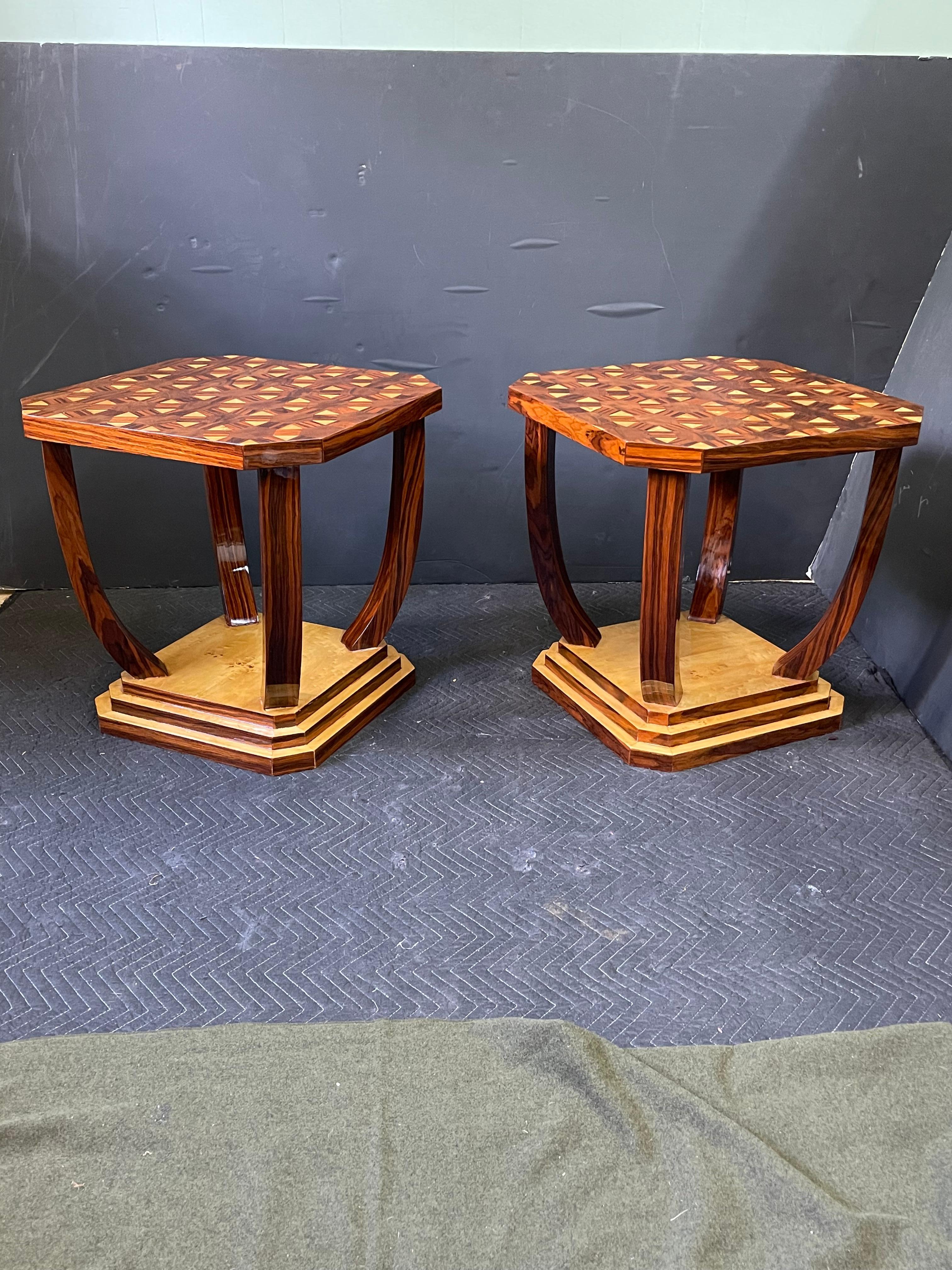 French Art Deco Style Burl Wood Side Tables 2