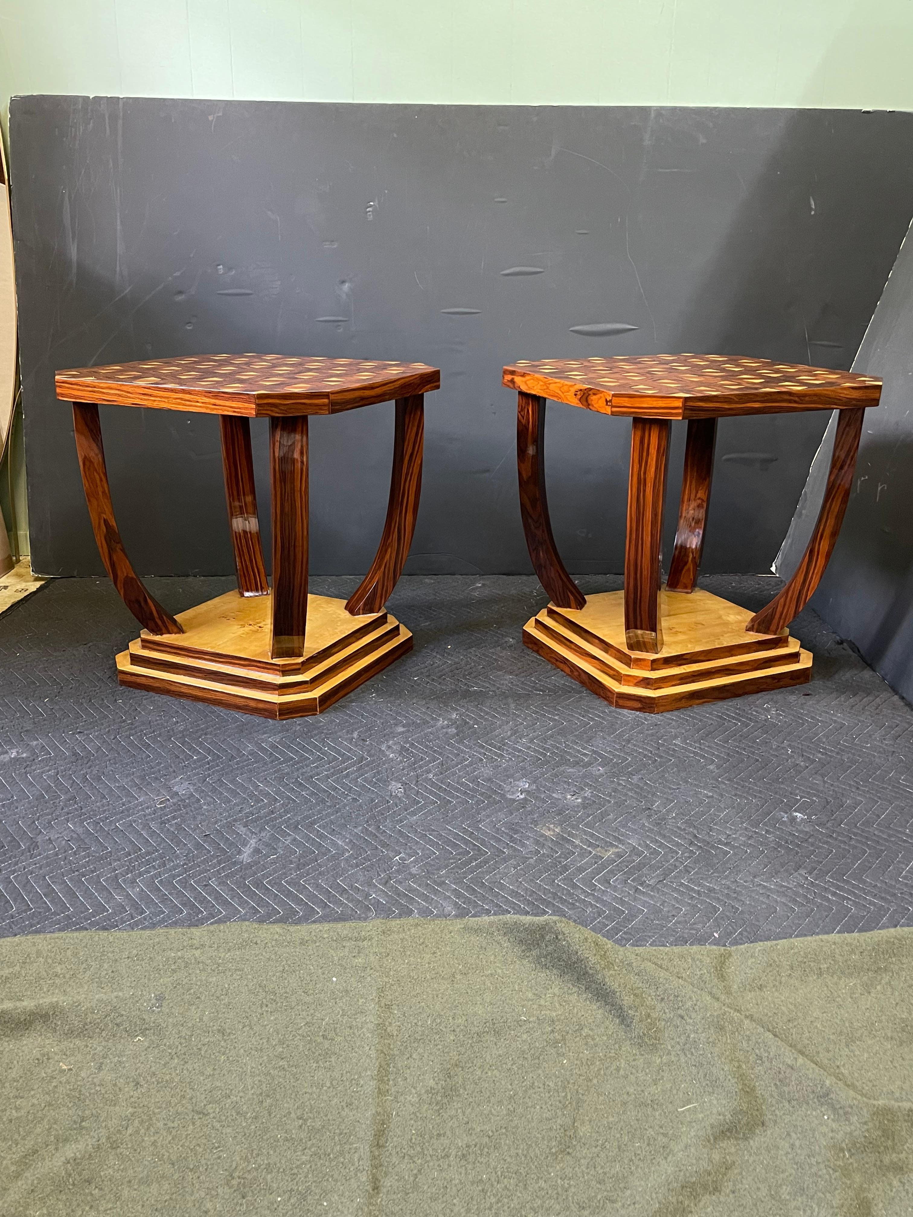 French Art Deco Style Burl Wood Side Tables 3