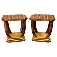 Retro French Art Deco Style Burl Wood Side Tables