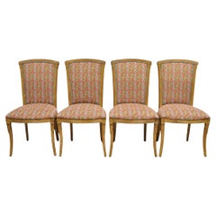 French Art Deco Style Carved Wood Red Upholstered Dining Side Chairs - Set of 4