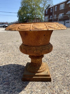 French Art Deco Style Cast Iron Brown Campana Urn Outdoor Garden Planter