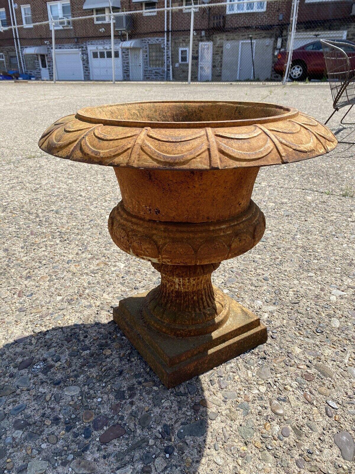 Neoclassical French Art Deco Style Cast Iron Brown Campana Urn Outdoor Garden Planter For Sale