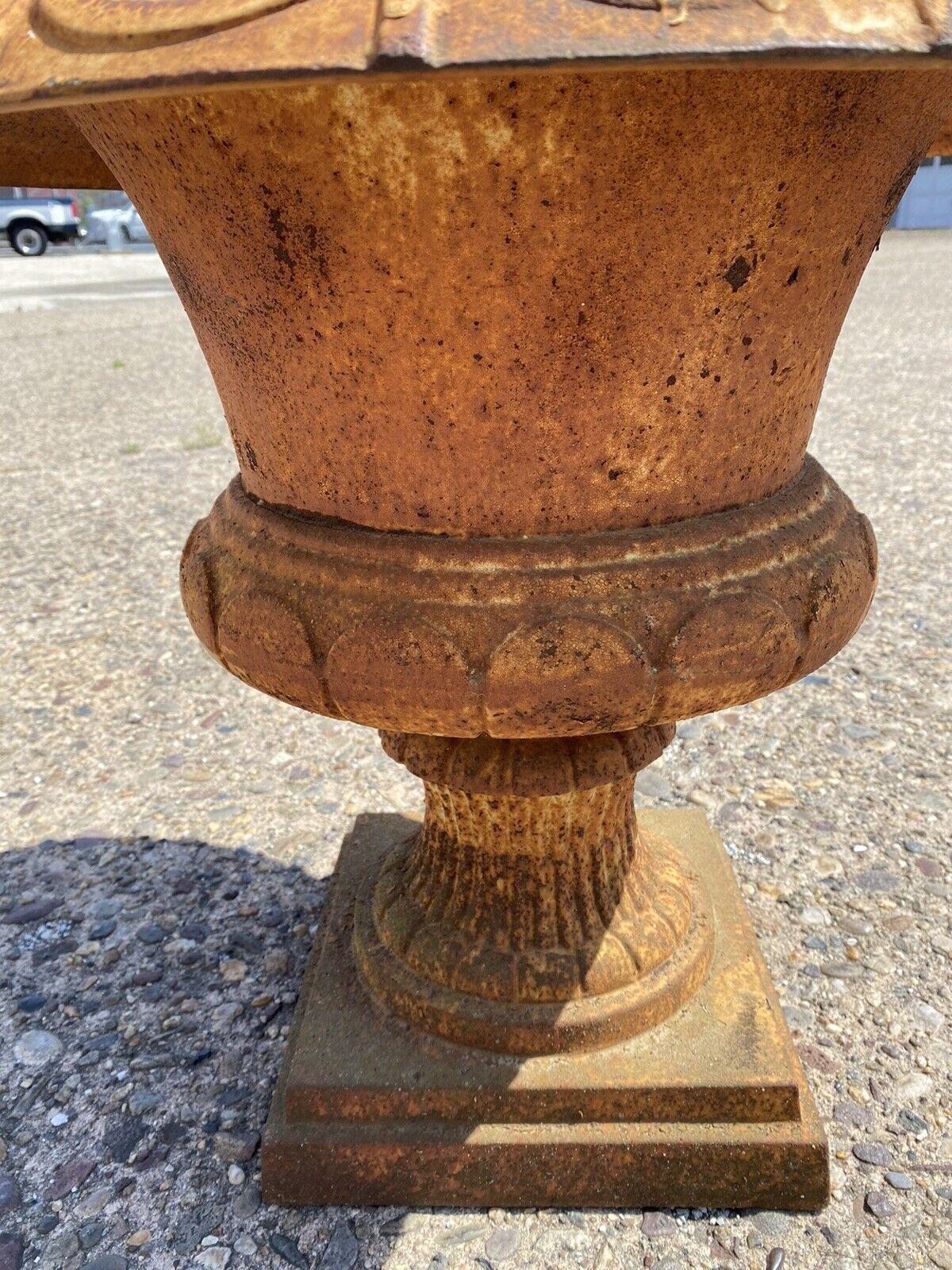 20th Century French Art Deco Style Cast Iron Brown Campana Urn Outdoor Garden Planter For Sale
