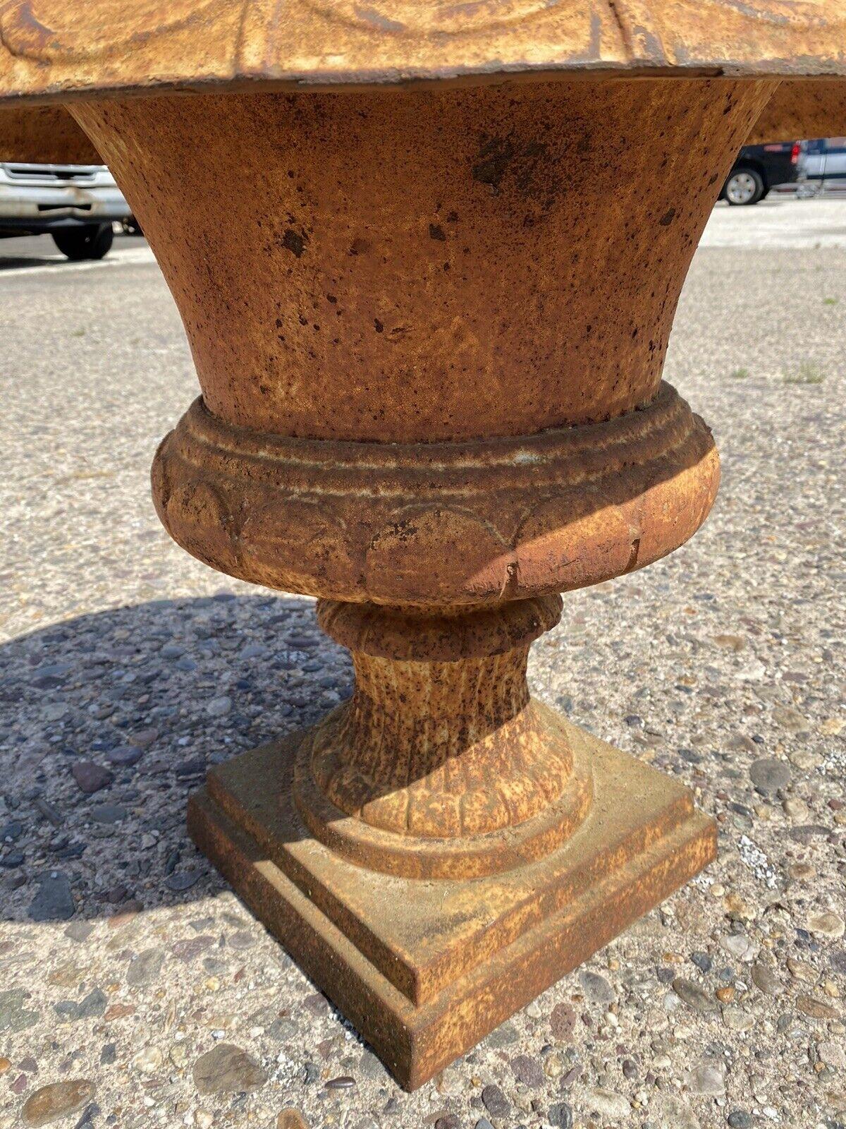 French Art Deco Style Cast Iron Brown Campana Urn Outdoor Garden Planter For Sale 1