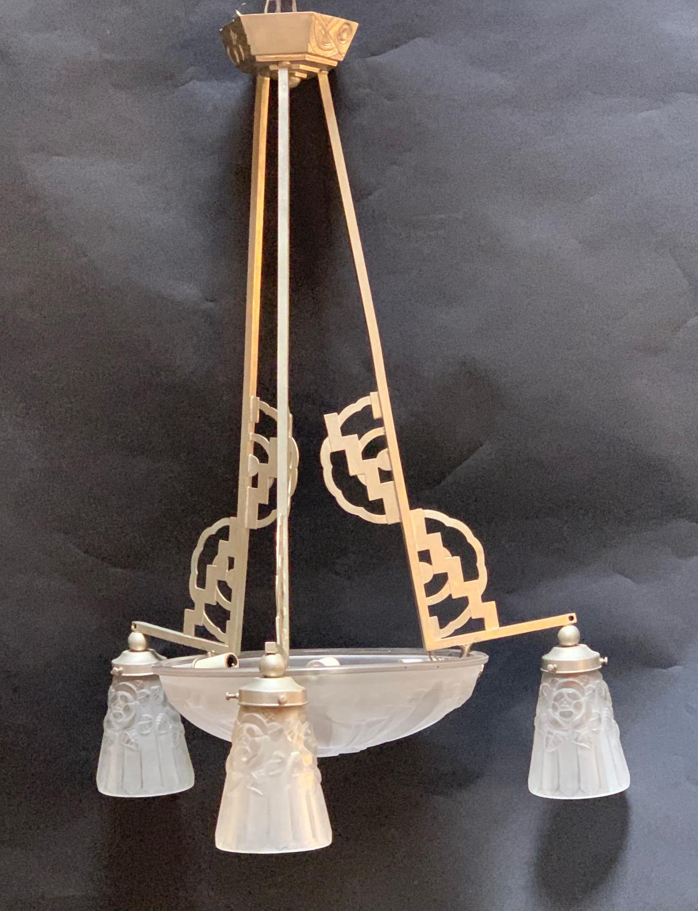 French Art Deco Style Chandelier For Sale 2
