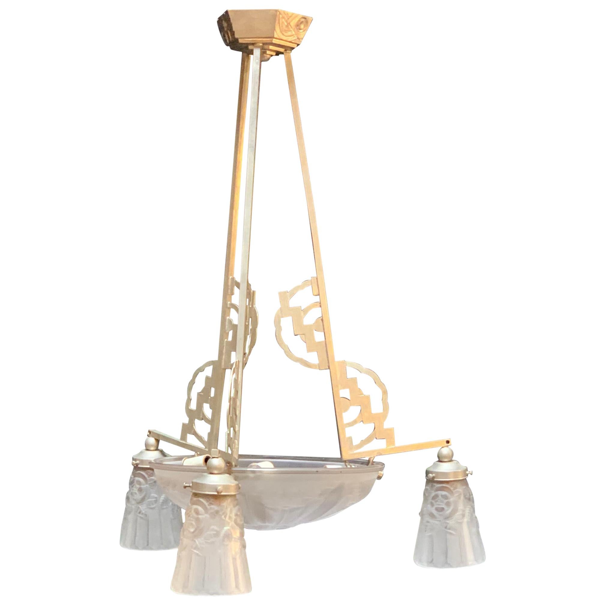 French Art Deco Style Chandelier For Sale