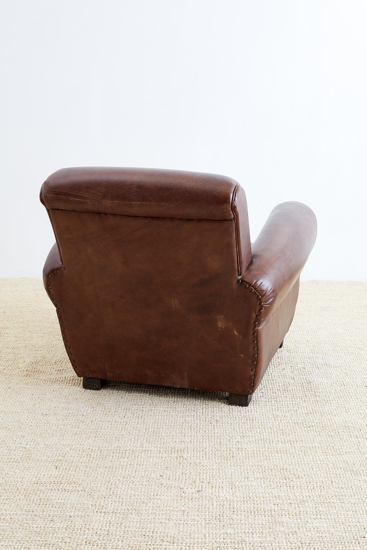 French Art Deco Style Cigar Leather Club Chairs 7