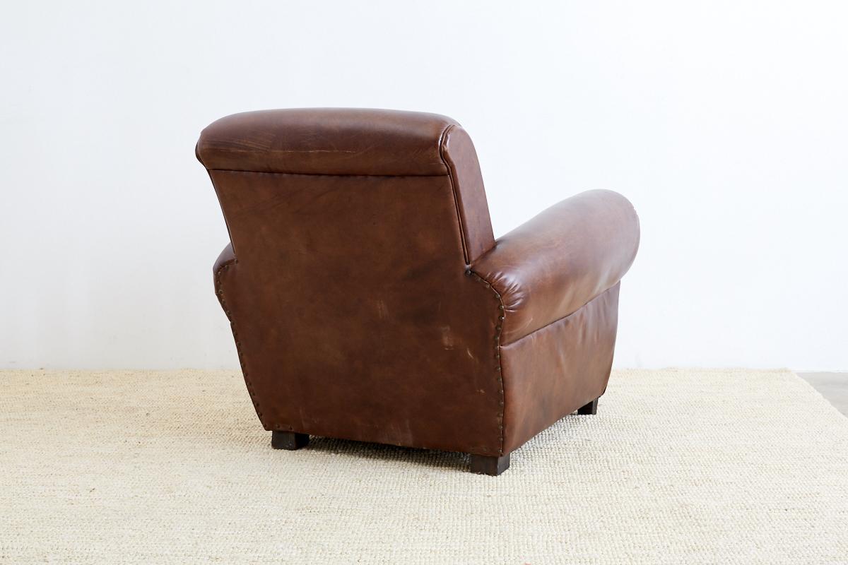 French Art Deco Style Cigar Leather Club Chairs 8