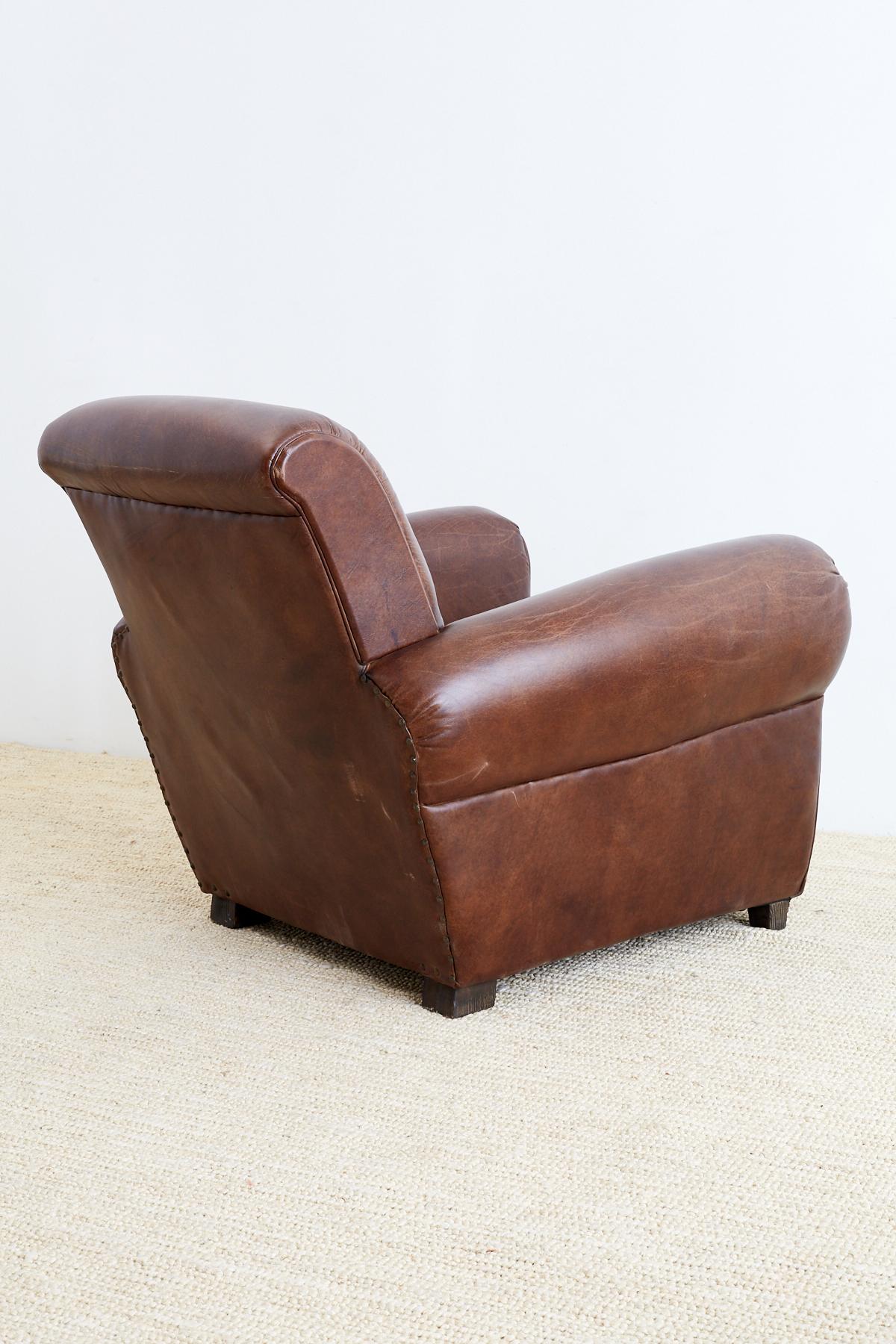 French Art Deco Style Cigar Leather Club Chairs 9