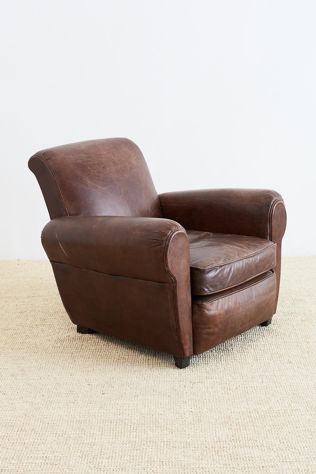Hand-Crafted French Art Deco Style Cigar Leather Club Chairs