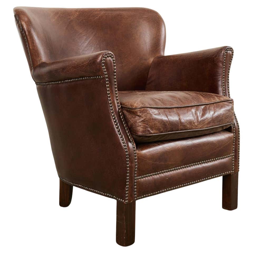 Henredon for Ralph Lauren Thick Leather Wingback Writer's Club Chair, Signed
