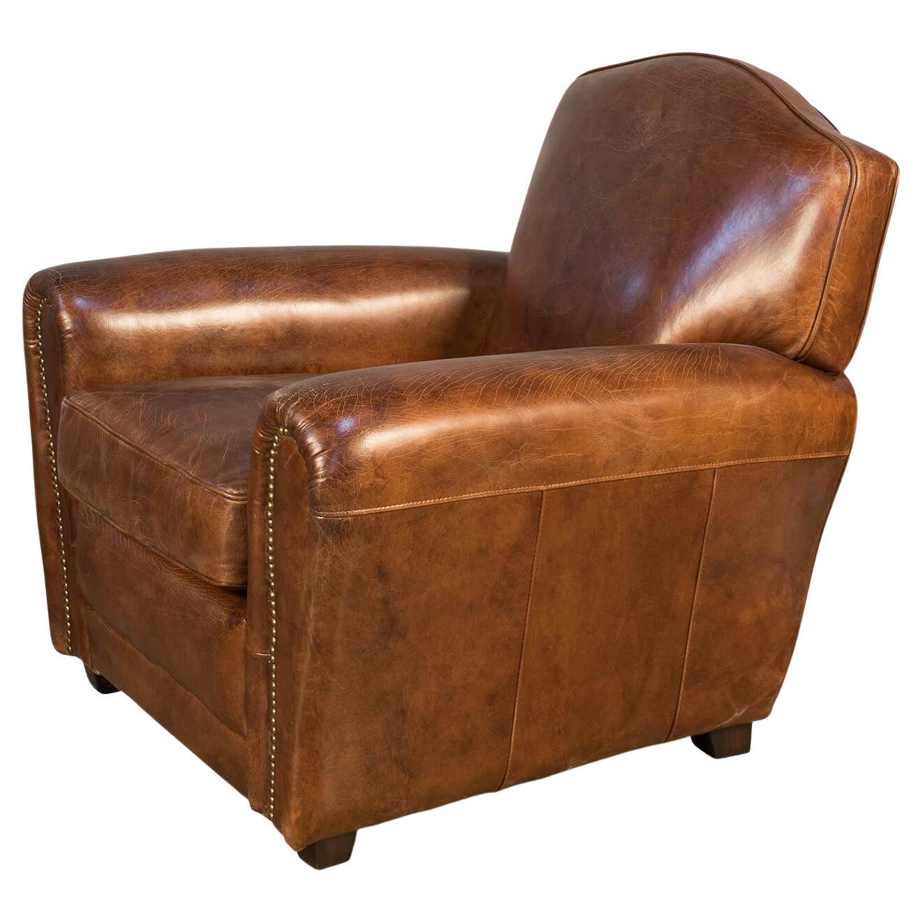 Pair of Art Deco Style Leather Club Chairs at 1stDibs