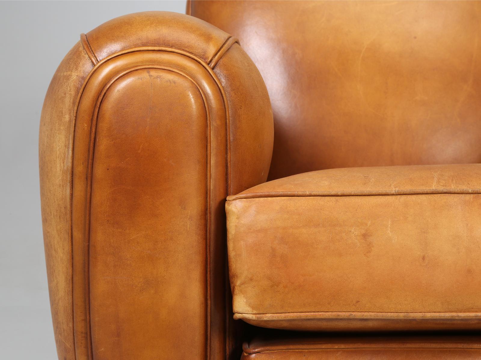 French All Original Leather Club Chairs, Simply the Finest Pair We've Ever Had 6