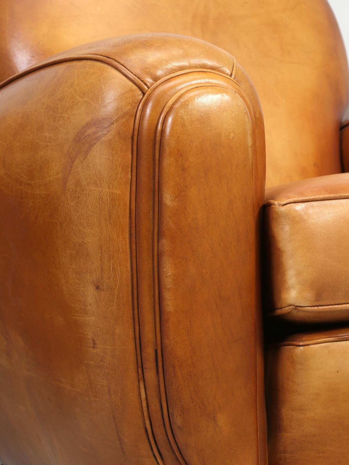 French All Original Leather Club Chairs, Simply the Finest Pair We've Ever Had 9