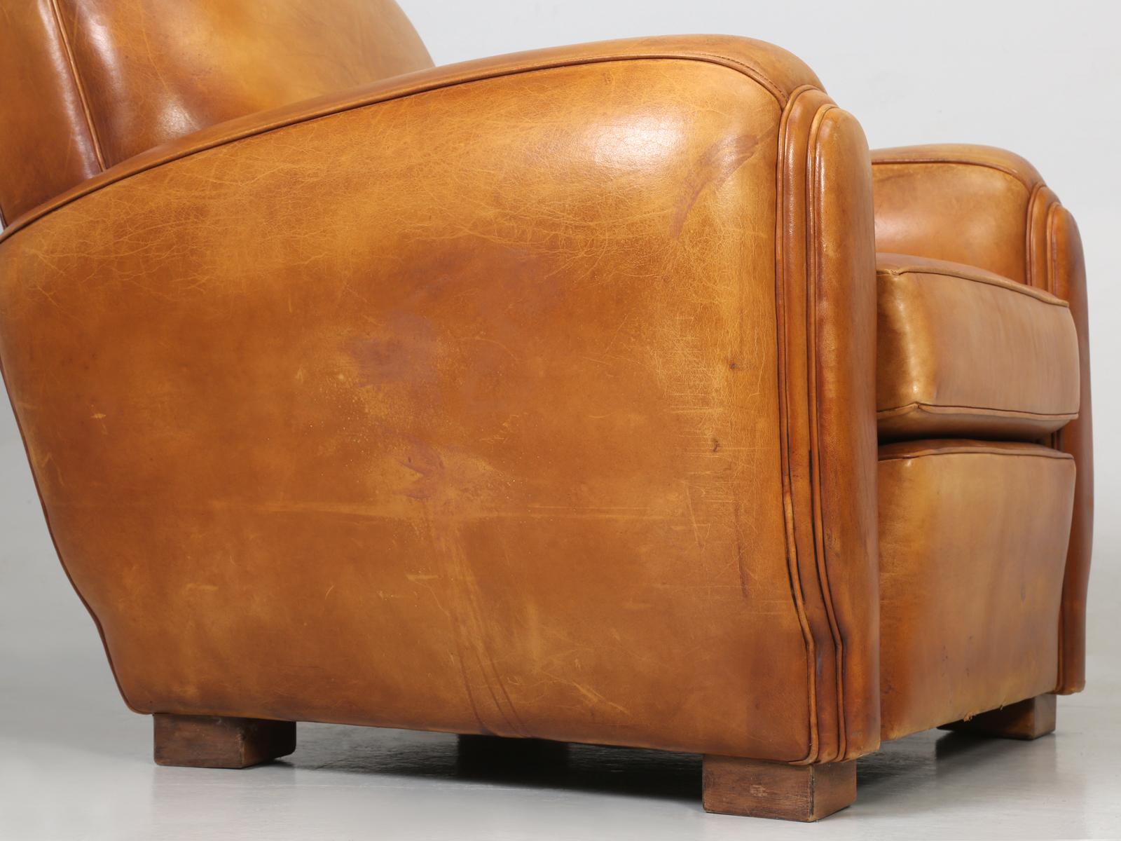French All Original Leather Club Chairs, Simply the Finest Pair We've Ever Had 10