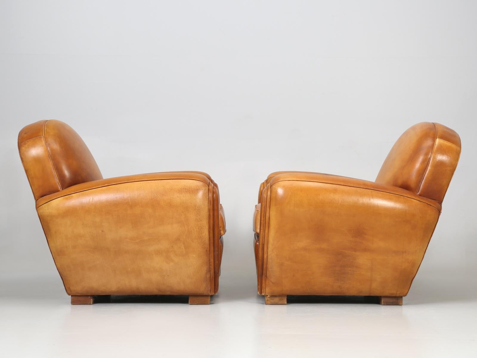 French All Original Leather Club Chairs, Simply the Finest Pair We've Ever Had 12