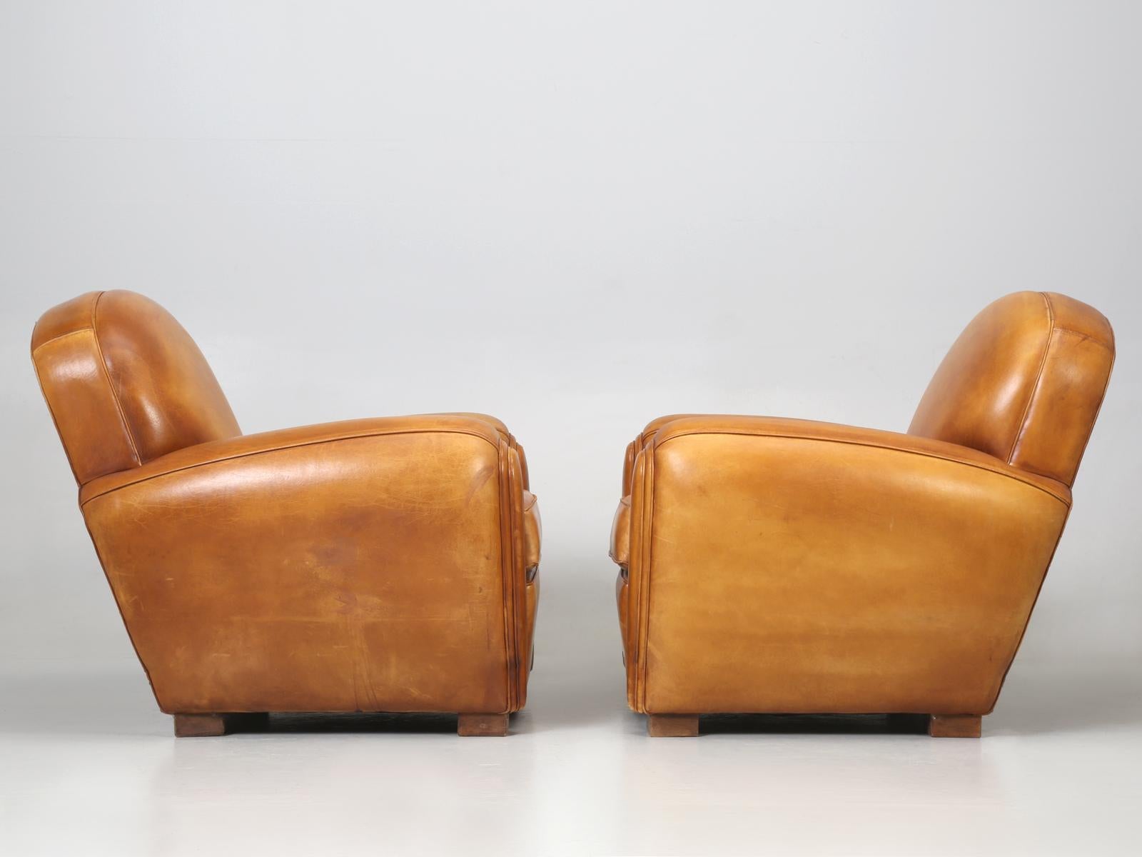 French All Original Leather Club Chairs, Simply the Finest Pair We've Ever Had 13